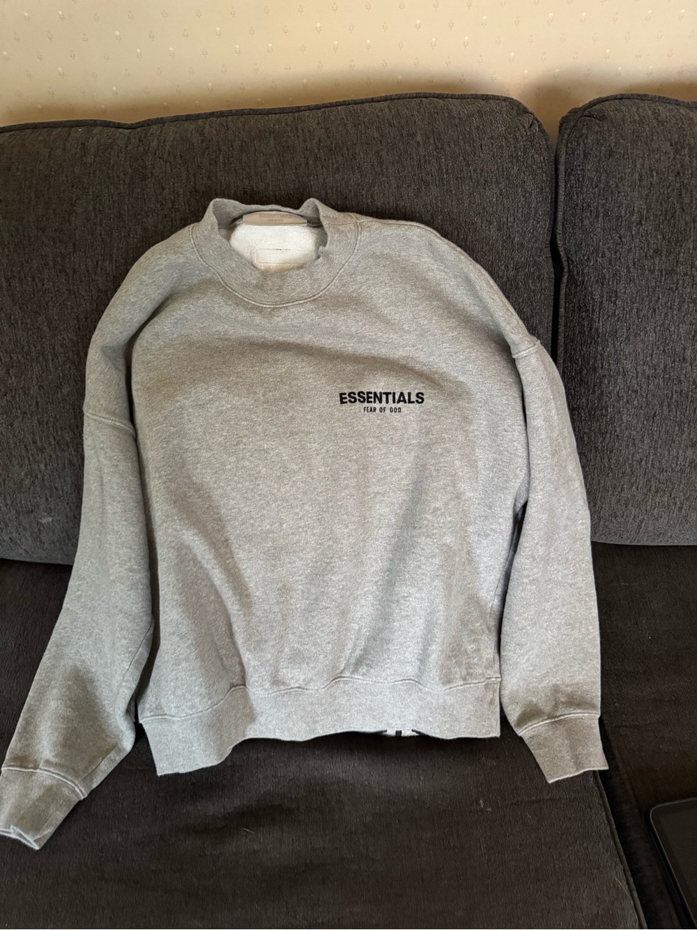 ESSENTIALS Gray Crewneck Sweatshirt with Chest Logo